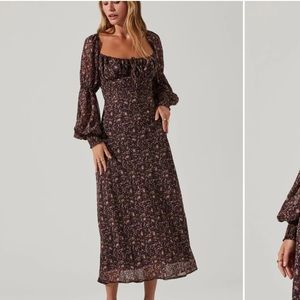 ASTR DOMINIQUE FLORAL LONG SLEEVE MIDI DRESS